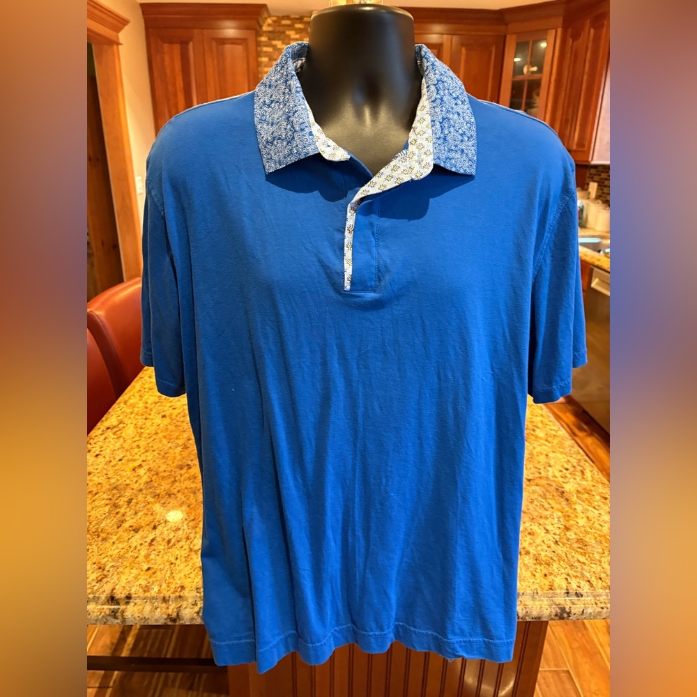 Robert Graham Vibrant Blue Polo with‎ Patterned Collar - Picture 2 of 8